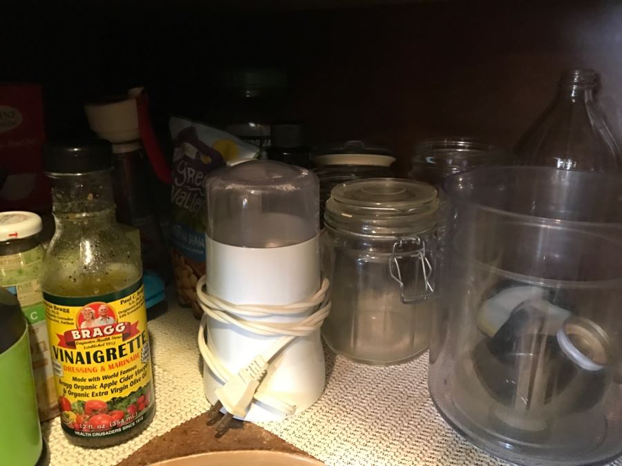 Huge Cabinet Lot Of Appliances, Glass Pyrex Bakeware, SS Teapot, Glass Tumbler Set, Magic Bullet, Mason Jars, Wooden Salad Bowl Set And More (See All Photos) [Photo 10]
