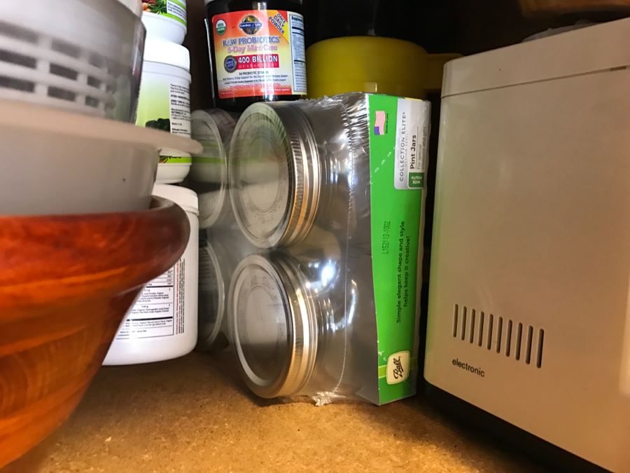 Huge Cabinet Lot Of Appliances, Glass Pyrex Bakeware, SS Teapot, Glass Tumbler Set, Magic Bullet, Mason Jars, Wooden Salad Bowl Set And More (See All Photos) [Photo 19]