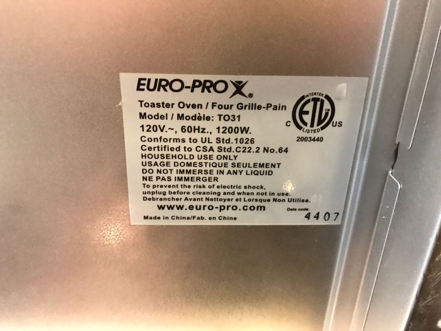 Euro-Pro Digital Convection Oven Model TO31 [Photo 8]