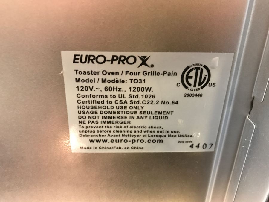Euro-Pro Digital Convection Oven Model TO31