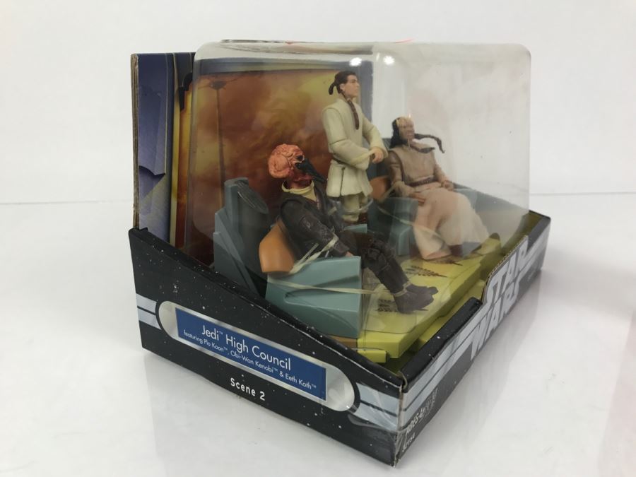 STAR WARS The Phantom Menace Jedi High Council - Scene 2 Plo Koon, Obi-Wan Kenobi, Eeth Koth Hasbro 2004 32154  New In Box [Photo 6]