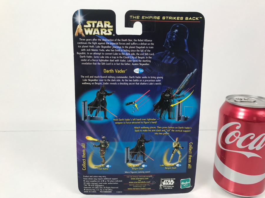 STAR WARS The Empire Strikes Back Darth Vader With Slashing Light Saber Attack Collection 1 Hasbro 2001 New On Card [Photo 8]