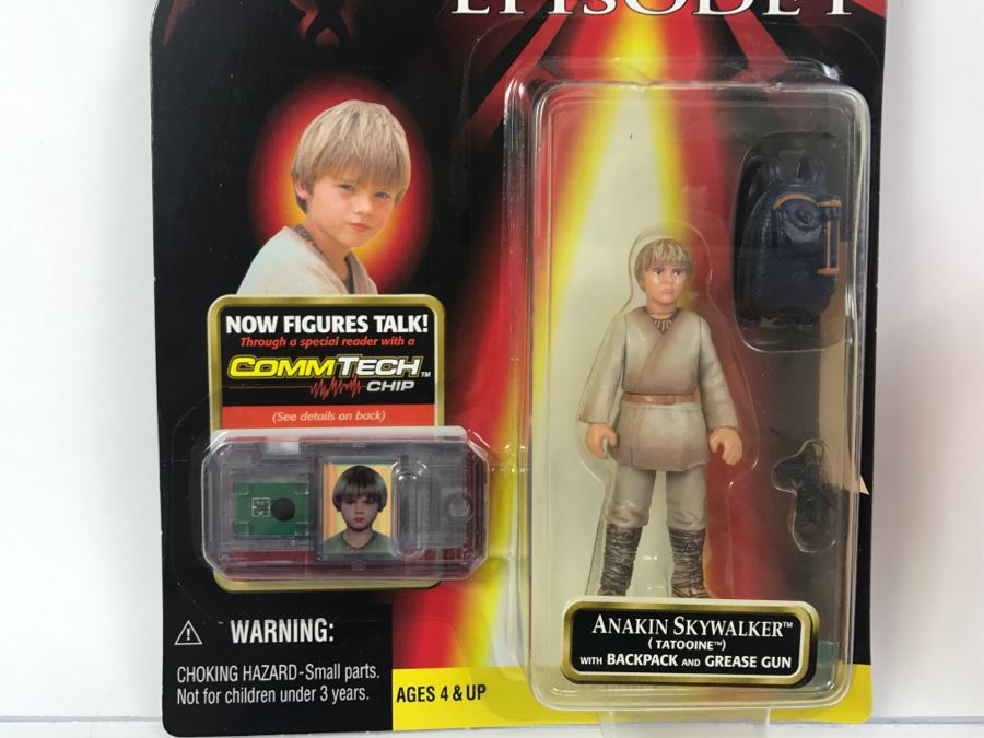 STAR WARS Episode 1 Anakin Skywalker Tatooine With Backpack and Grease Gun CommTech Chip Collection 1 Hasbro 1998 84085/84074 New On Card [Photo 3]
