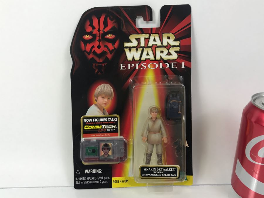STAR WARS Episode 1 Anakin Skywalker Tatooine With Backpack and Grease Gun CommTech Chip Collection 1 Hasbro 1998 84085/84074 New On Card [Photo 1]