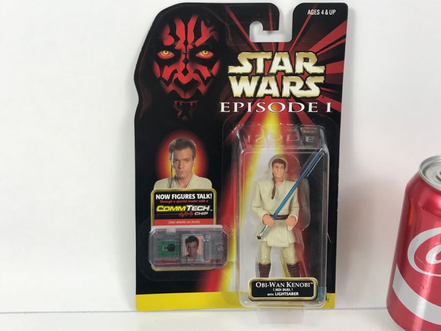 STAR WARS Episode 1 Obi-Wan Kenobi Jedi Duel With LightSaber CommTech Chip Collection 1 Hasbro 1998 84085/84073 New On Card [Photo 1]