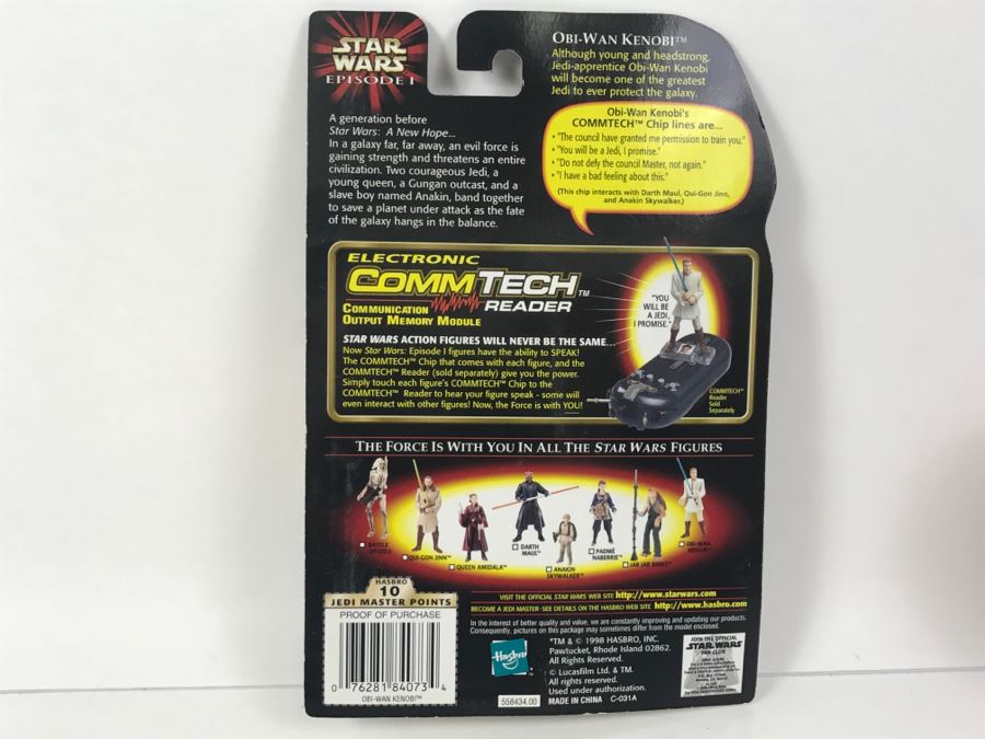 STAR WARS Episode 1 Obi-Wan Kenobi Jedi Duel With LightSaber CommTech Chip Collection 1 Hasbro 1998 84085/84073 New On Card [Photo 7]