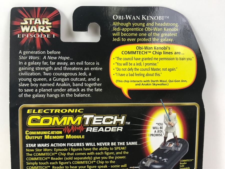 STAR WARS Episode 1 Obi-Wan Kenobi Jedi Duel With LightSaber CommTech Chip Collection 1 Hasbro 1998 84085/84073 New On Card [Photo 8]