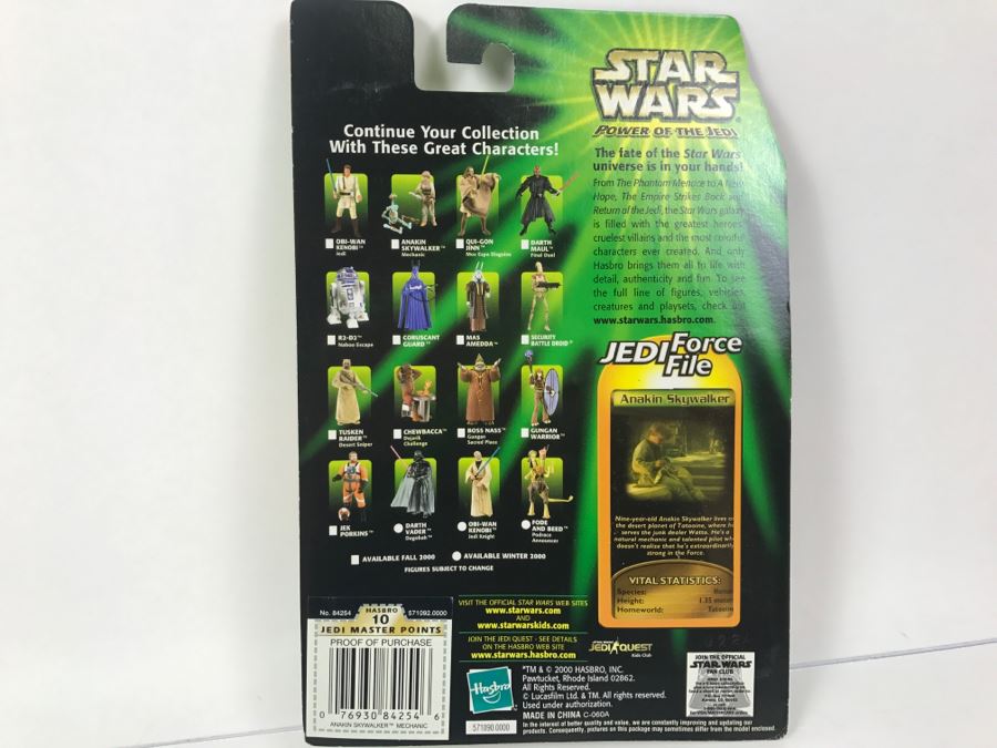 STAR WARS The Power Of The Jedi Collection 1 Anakin Skywalker Mechanic Jedi Force File Hasbro 2000 84445 New On Card [Photo 8]