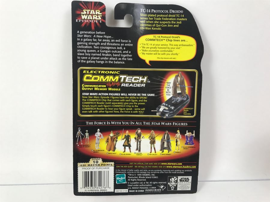 STAR WARS Episode 1 TC-14 Protocol Droid with Serving Tray CommTech Chip Collection 3 Hasbro 1999 84105/84276 New On Card [Photo 10]