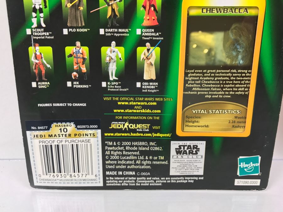 STAR WARS The Power Of The Jedi Collection 1 Chewbacca Jedi Force File Hasbro 2000 84445 New On Card [Photo 11]