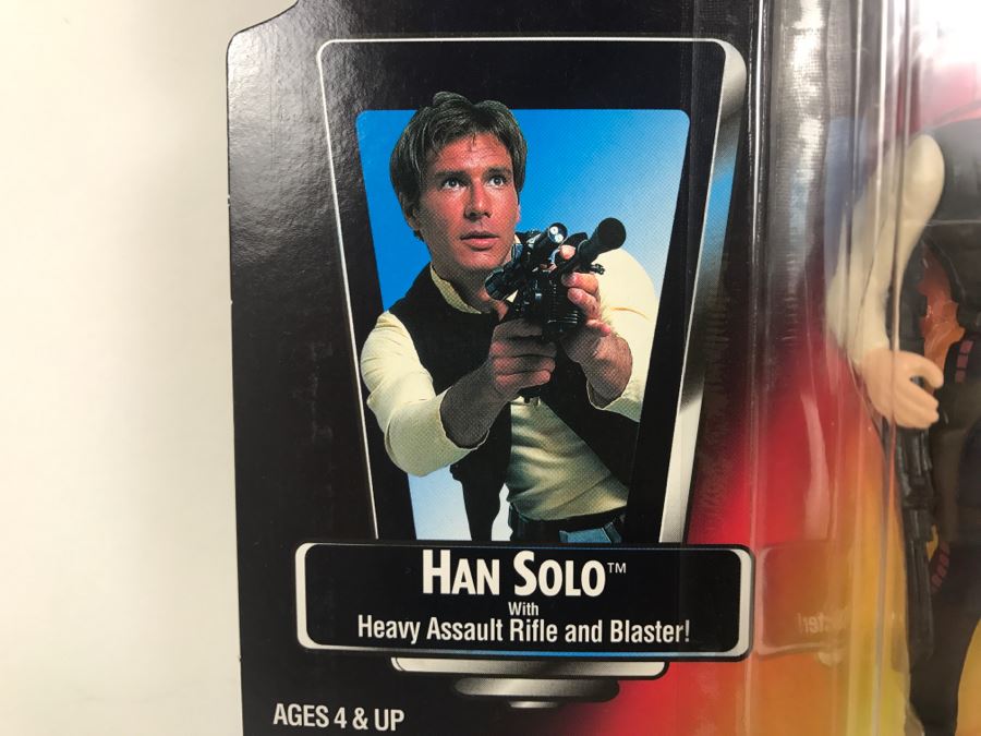 STAR WARS The Power Of The Force Han Solo With Heavy Assault Rifle and Blaster Kenner Tonka Hasbro 1995  69570/69577 New On Card [Photo 7]