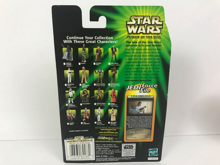 STAR WARS The Power Of The Jedi Collection 1 Leia Organa Bespin Escape Jedi Force File Hasbro 2000 84445 New On Card [Photo 9]