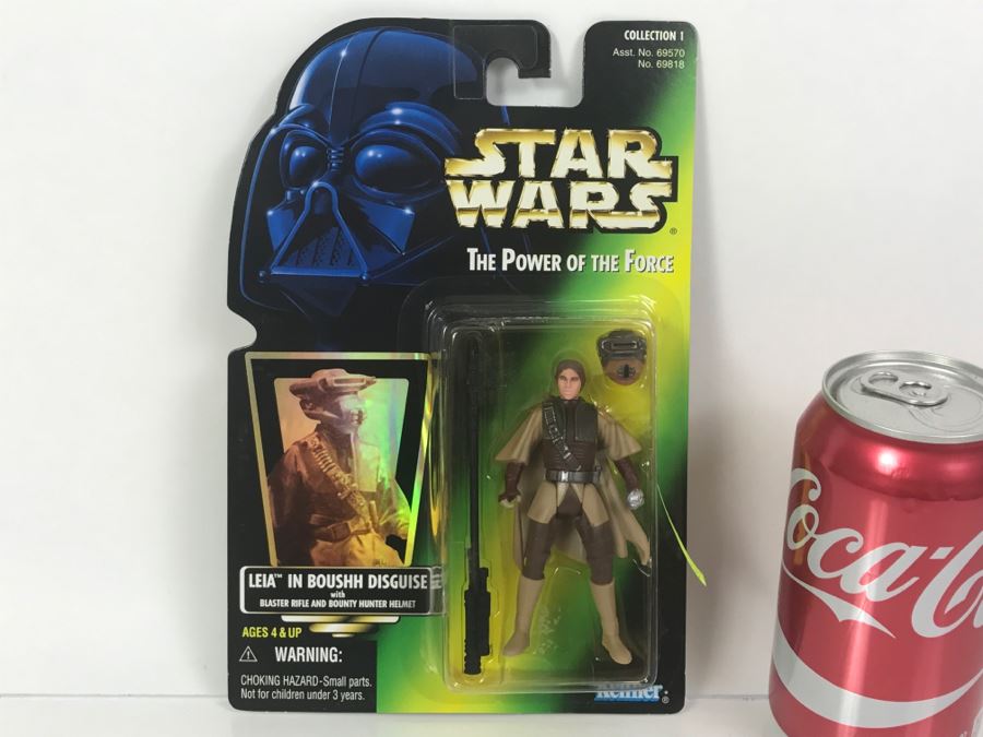 STAR WARS The Power Of The Force Leia In Boushh Disguise with Blaster Rifle and Bounty Hunter Helmet Collection 1 Kenner Hasbro 1997 69570/69818 New On Card