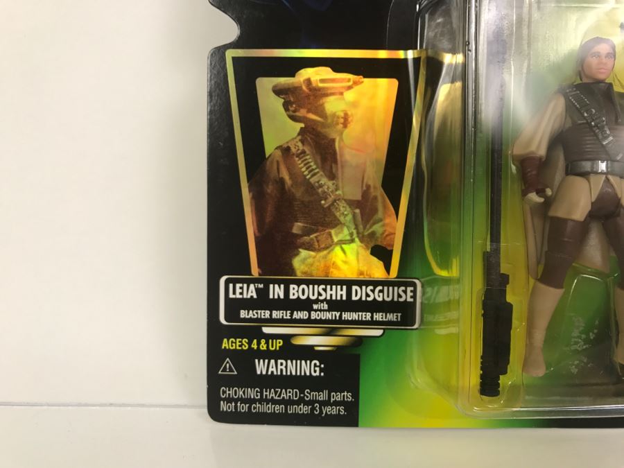 STAR WARS The Power Of The Force Leia In Boushh Disguise with Blaster Rifle and Bounty Hunter Helmet Collection 1 Kenner Hasbro 1997 69570/69818 New On Card [Photo 7]