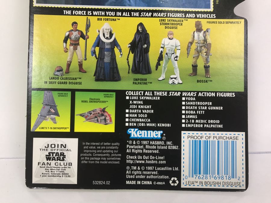 STAR WARS The Power Of The Force Leia In Boushh Disguise with Blaster Rifle and Bounty Hunter Helmet Collection 1 Kenner Hasbro 1997 69570/69818 New On Card [Photo 10]