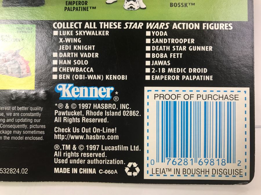 STAR WARS The Power Of The Force Leia In Boushh Disguise with Blaster Rifle and Bounty Hunter Helmet Collection 1 Kenner Hasbro 1997 69570/69818 New On Card [Photo 11]