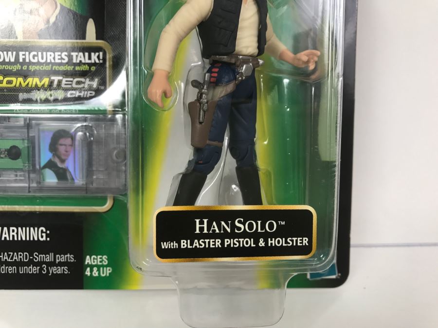 STAR WARS The Power Of The Force Han Solo With Blaster Pistol and Holster CommTech Chip Hasbro 1999 84185/84202 New On Card [Photo 6]