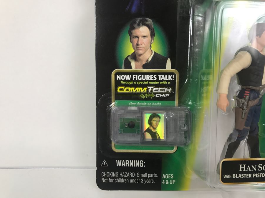 STAR WARS The Power Of The Force Han Solo With Blaster Pistol and Holster CommTech Chip Hasbro 1999 84185/84202 New On Card [Photo 7]