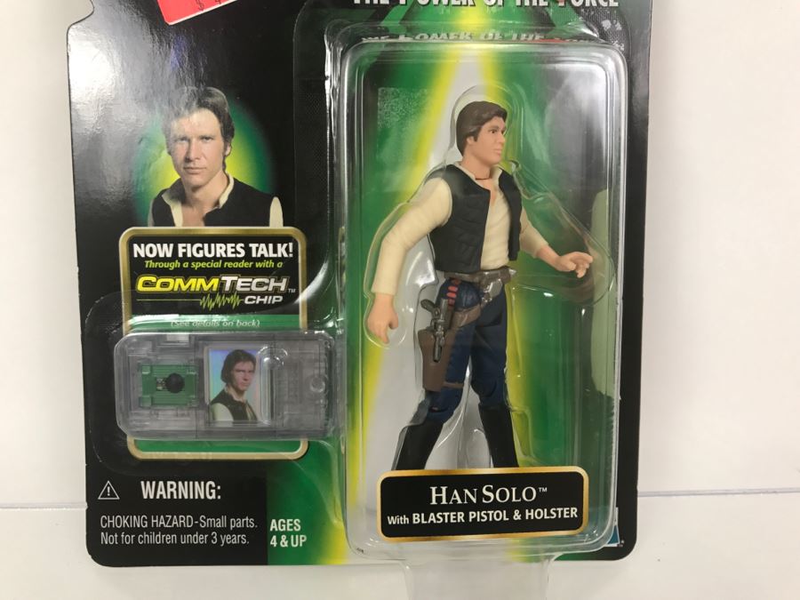 STAR WARS The Power Of The Force Han Solo With Blaster Pistol and Holster CommTech Chip Hasbro 1999 84185/84202 New On Card [Photo 4]