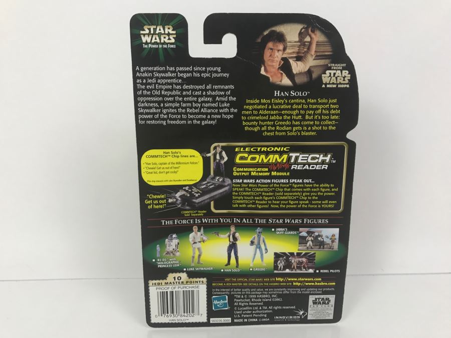 STAR WARS The Power Of The Force Han Solo With Blaster Pistol and Holster CommTech Chip Hasbro 1999 84185/84202 New On Card [Photo 9]