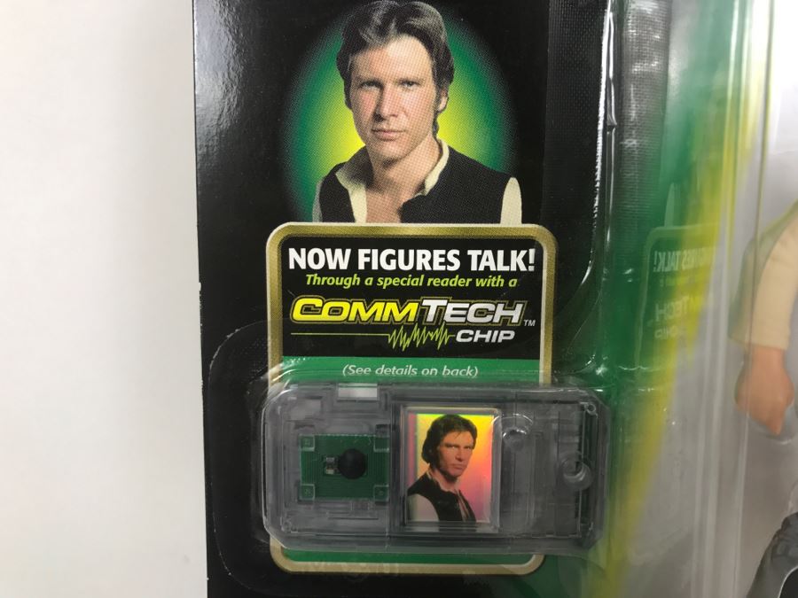 STAR WARS The Power Of The Force Han Solo With Blaster Pistol and Holster CommTech Chip Hasbro 1999 84185/84202 New On Card [Photo 8]