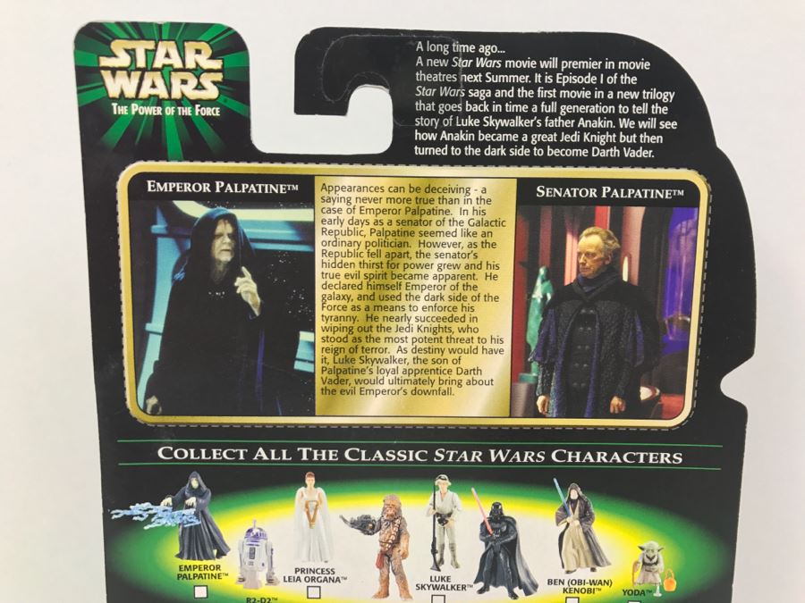 STAR WARS The Power Of The Force Emperor Palpatine With Force Lightning Episode 1 FlashBack Photo Kenner Hasbro 1998 69680/84042 New On Card [Photo 9]
