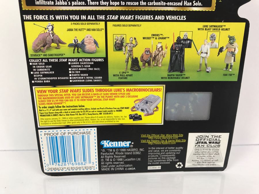 STAR WARS The Power Of The Force Chewbacca as Boushh’s Bounty With Bowcaster Freeze Frame Action Slide Collection 1 Kenner Hasbro 1998 69570/69882 New On Card [Photo 11]