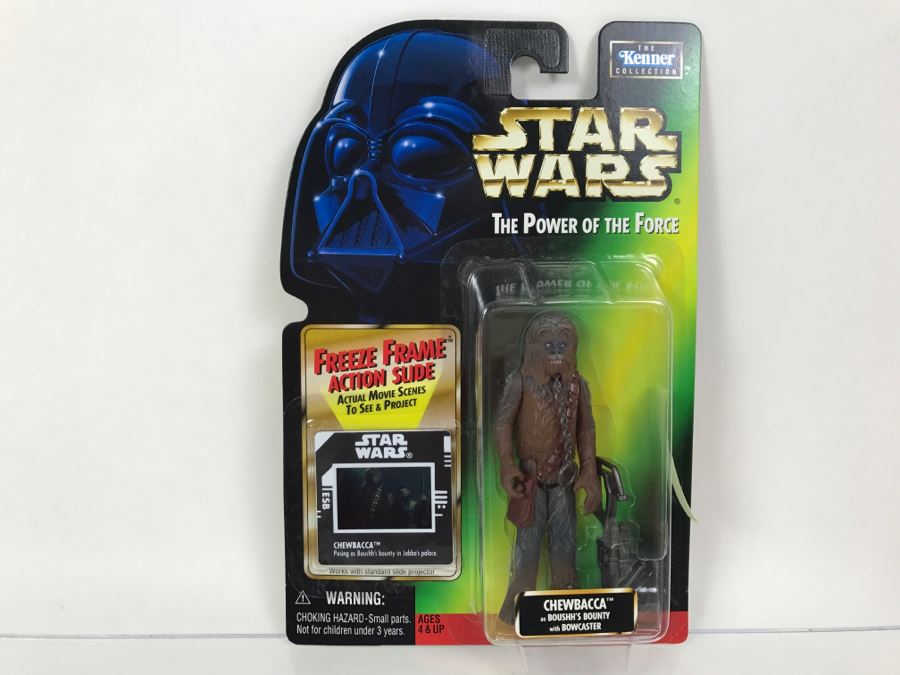 STAR WARS The Power Of The Force Chewbacca as Boushh’s Bounty With Bowcaster Freeze Frame Action Slide Collection 1 Kenner Hasbro 1998 69570/69882 New On Card