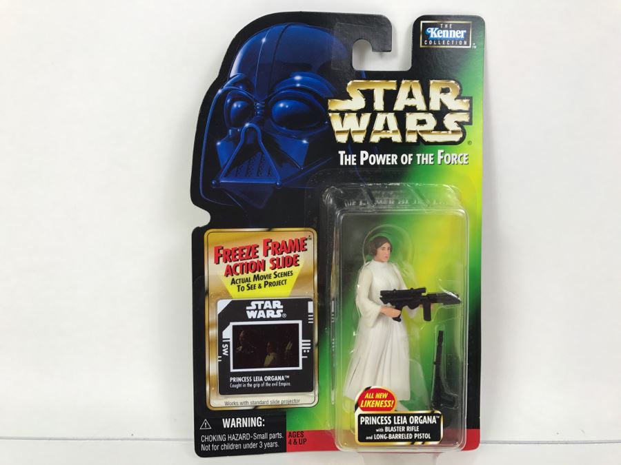 STAR WARS The Power Of The Force Princess Leia Organa With Blaster Rifle And Long Barreled Pistol Freeze Frame Action Slide Collection 1 Kenner Hasbro 1997 69570/69824 New On Card [Photo 1]