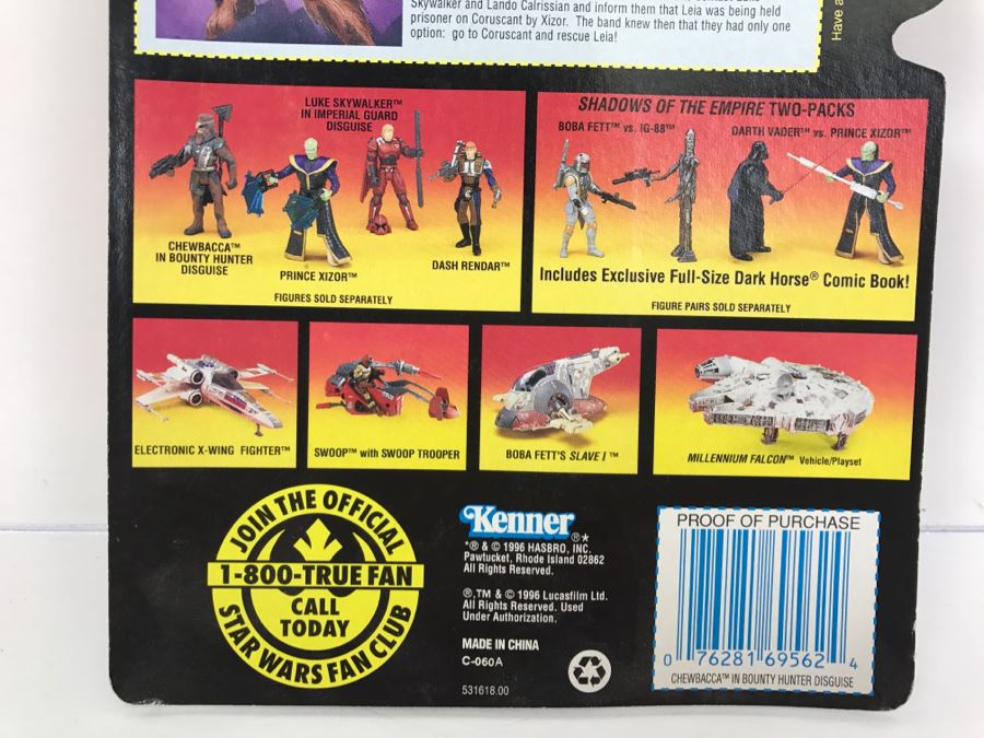 STAR WARS Shadows Of The Empire Chewbacca In Bounty Hunter Disguise With Vibro Axe And Heavy Blaster Rifle Kenner Hasbro 1996 69605/69562 New On Card [Photo 10]