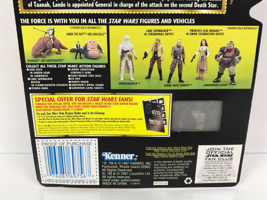 STAR WARS The Power Of The Force Lando Calrissian In General's Gear With Blaster Pistol Freeze Frame Action Slide Collection 1 Kenner Hasbro 1997 69570/69756 New On Card [Photo 11]
