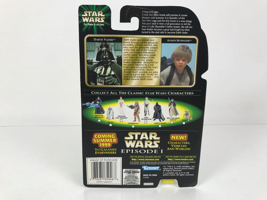 STAR WARS The Power Of The Force Darth Vader With Light Saber Episode 1 FlashBack Photo Kenner Hasbro 1998 69680/84046 New On Card [Photo 9]