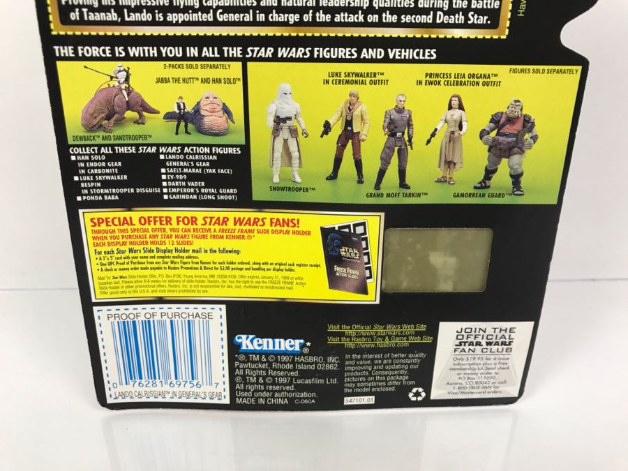 STAR WARS The Power Of The Force Lando Calrissian In General's Gear With Blaster Pistol Freeze Frame Action Slide Collection 1 Kenner Hasbro 1997 69570/69756  New On Card [Photo 11]