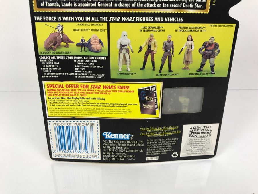 STAR WARS The Power Of The Force Lando Calrissian In General's Gear With Blaster Pistol Freeze Frame Action Slide Collection 1 Kenner Hasbro 1997 69570/69756 New On Card [Photo 11]