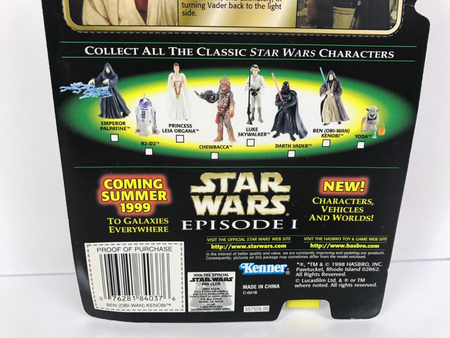 STAR WARS The Power Of The Force Ben (Obi-Wan) Kenobi with Lightsaber Episode 1 Flashback Photo Kenner Hasbro 1998 69680/84037 New On Card [Photo 11]
