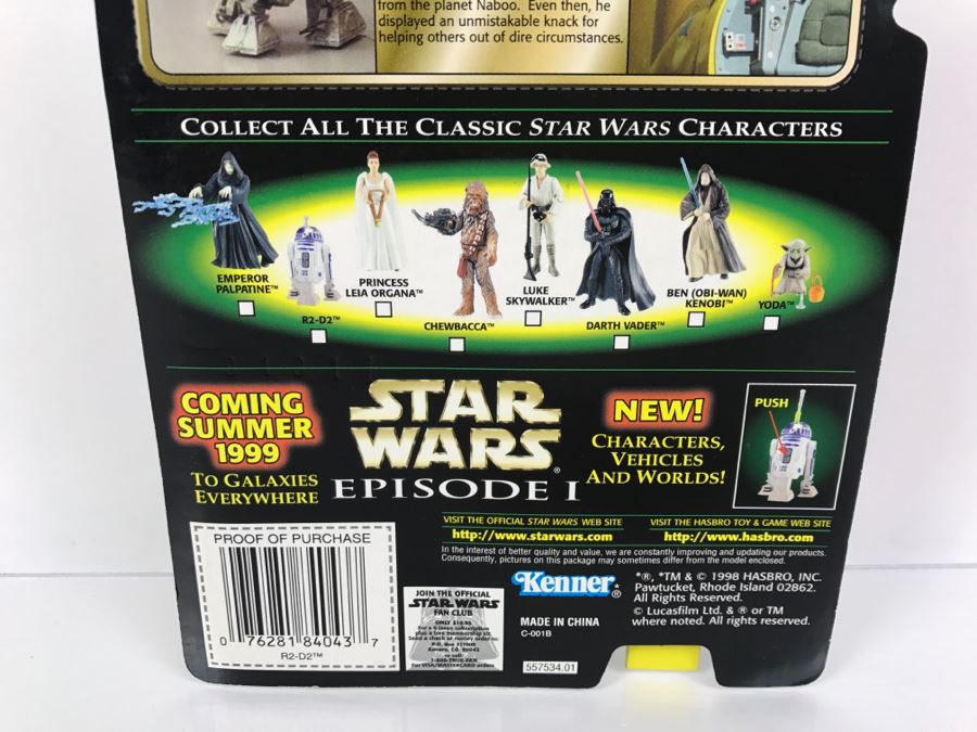 STAR WARS The Power Of The Force R2-D2 With Launching Lightsaber Episode 1 FlashBack Photo Kenner Hasbro 1998 69680/84043 New On Card [Photo 10]