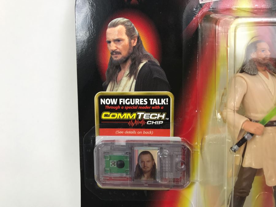 STAR WARS Episode 1 Qui-Gon Jinn Jedi Duel With Lightsaber CommTech Chip Collection 1 Hasbro 1998 84085/84072 New On Card [Photo 6]