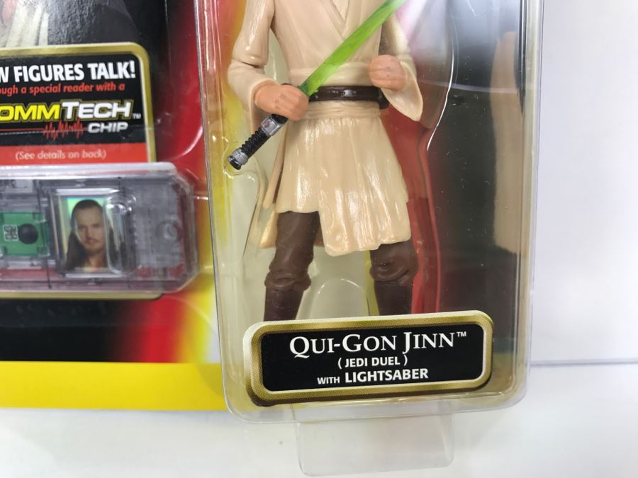STAR WARS Episode 1 Qui-Gon Jinn Jedi Duel With Lightsaber CommTech Chip Collection 1 Hasbro 1998 84085/84072 New On Card [Photo 5]