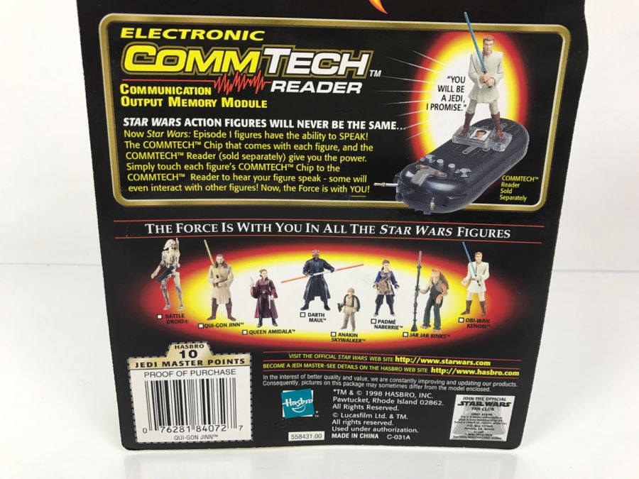 STAR WARS Episode 1 Qui-Gon Jinn Jedi Duel With Lightsaber CommTech Chip Collection 1 Hasbro 1998 84085/84072 New On Card [Photo 10]