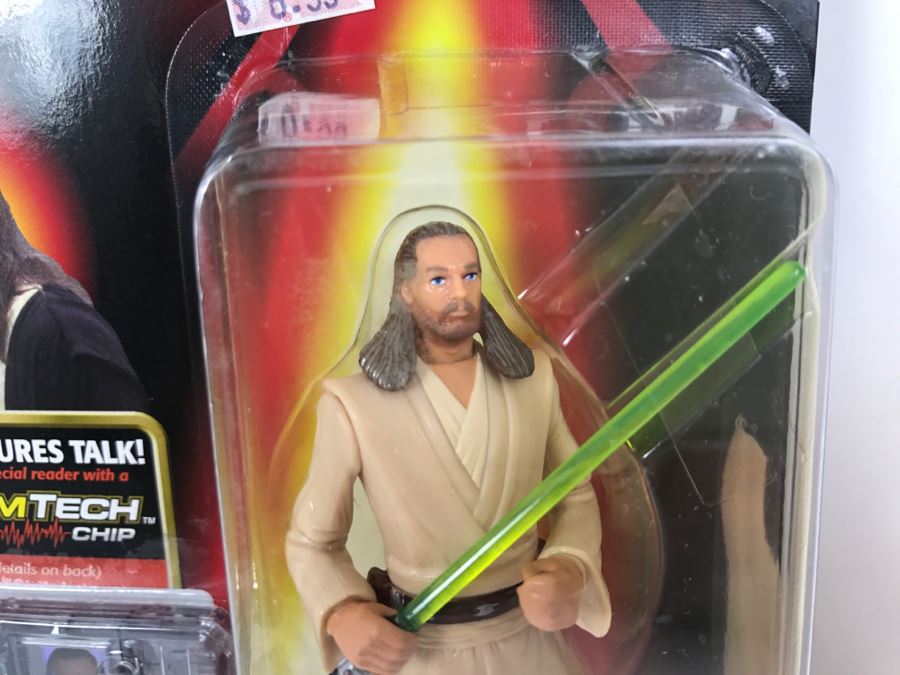 STAR WARS Episode 1 Qui-Gon Jinn Jedi Duel With Lightsaber CommTech Chip Collection 1 Hasbro 1998 84085/84072 New On Card [Photo 4]