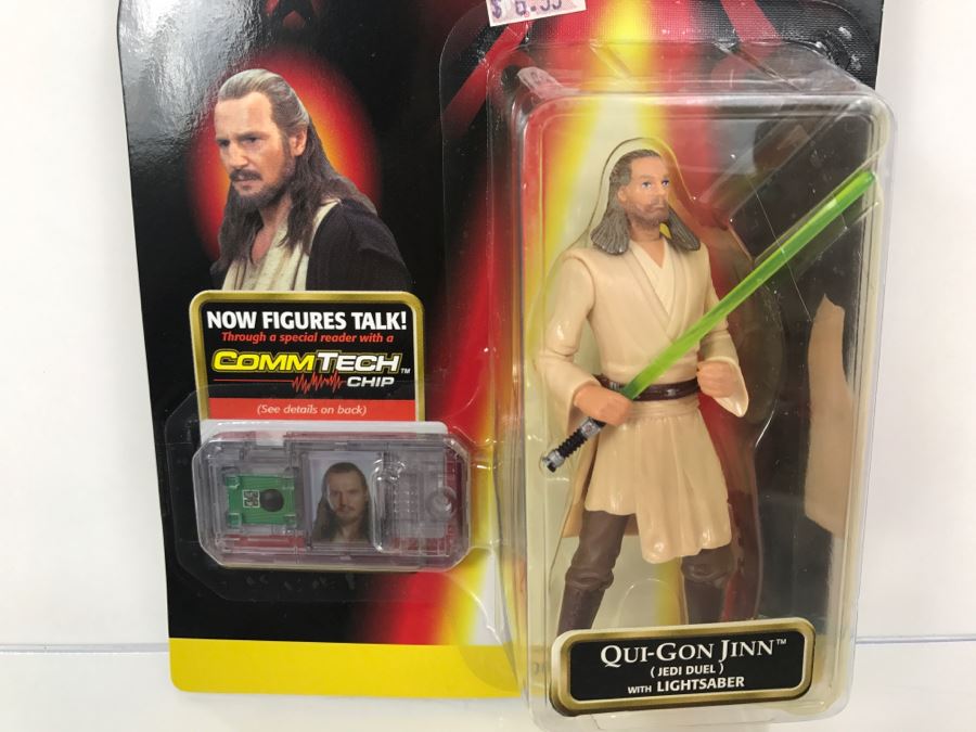 STAR WARS Episode 1 Qui-Gon Jinn Jedi Duel With Lightsaber CommTech Chip Collection 1 Hasbro 1998 84085/84072 New On Card [Photo 3]