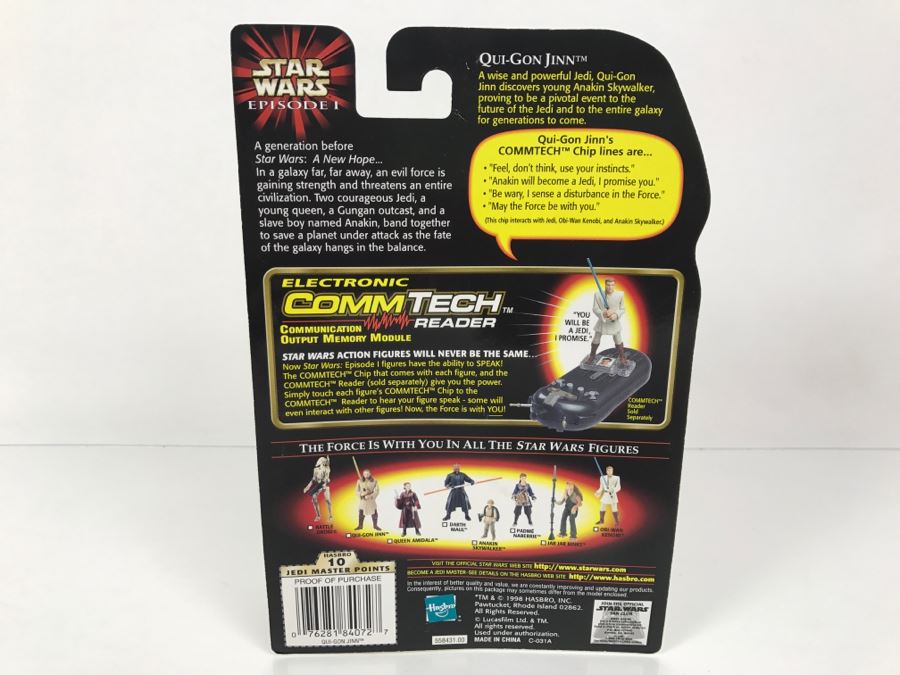 STAR WARS Episode 1 Qui-Gon Jinn Jedi Duel With Lightsaber CommTech Chip Collection 1 Hasbro 1998 84085/84072 New On Card [Photo 8]
