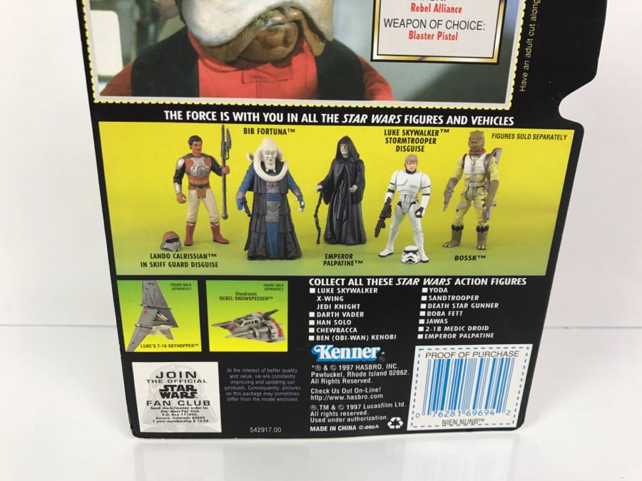 STAR WARS The Power Of The Force Nien Nunb With Blaster Pistol and Blaster Rifle Collection 2 Kenner Hasbro 1997 69605/69694 New On Card [Photo 10]