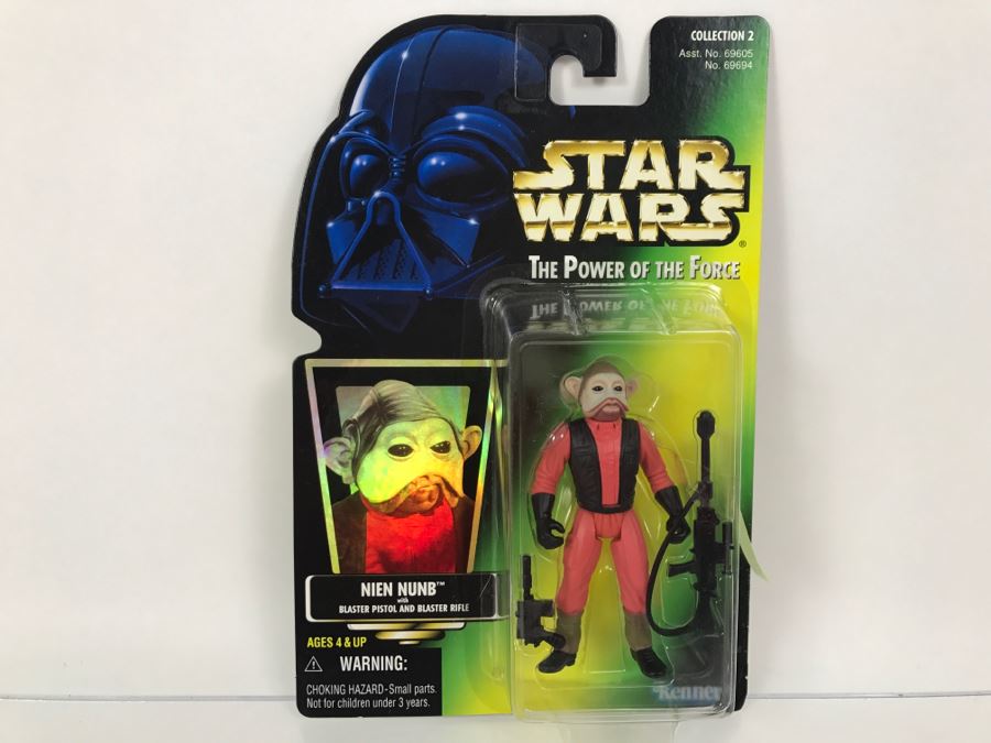 STAR WARS The Power Of The Force Nien Nunb With Blaster Pistol and Blaster Rifle Collection 2 Kenner Hasbro 1997 69605/69694 New On Card