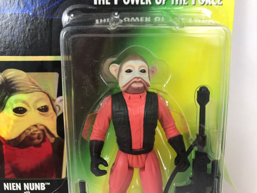STAR WARS The Power Of The Force Nien Nunb With Blaster Pistol and Blaster Rifle Collection 2 Kenner Hasbro 1997 69605/69694 New On Card [Photo 5]
