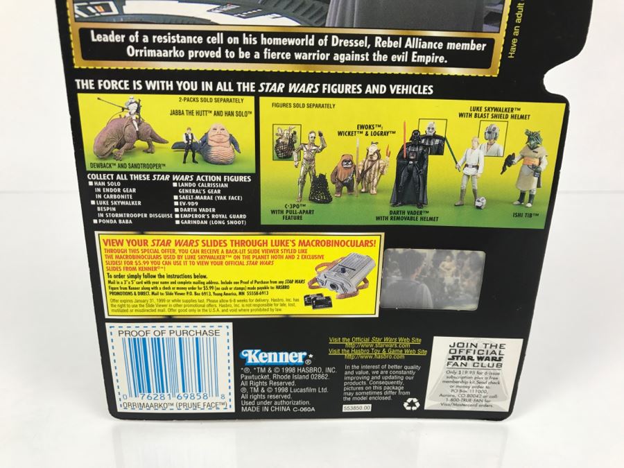 STAR WARS The Power Of The Force Orrimaarko Prune Face With Blaster Rifle Freeze Frame Action Slide Collection 1 Kenner Hasbro 1998 69570/69858 New On Card [Photo 10]