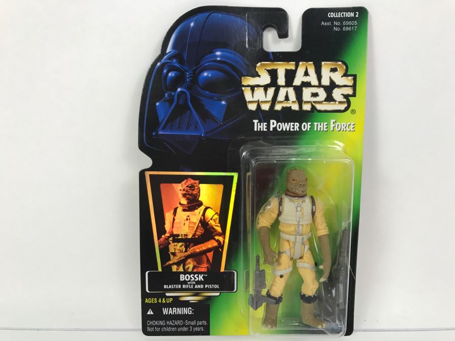 STAR WARS The Power Of The Force Bossk With Blaster Rifle and Pistol Collection 2 Kenner Hasbro 1996 69605/69617 New On Card