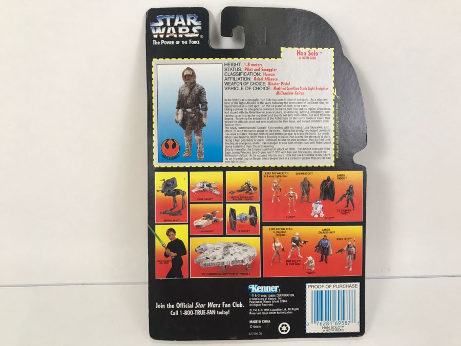 STAR WARS The Power Of The Force Han Solo In Hoth Gear With Blaster Pistol and Assault Rifle Kenner Tonka Hasbro 1995 69570/69587 New On Card [Photo 8]