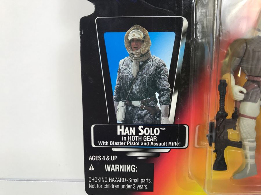 STAR WARS The Power Of The Force Han Solo In Hoth Gear With Blaster Pistol and Assault Rifle Kenner Tonka Hasbro 1995 69570/69587 New On Card [Photo 7]