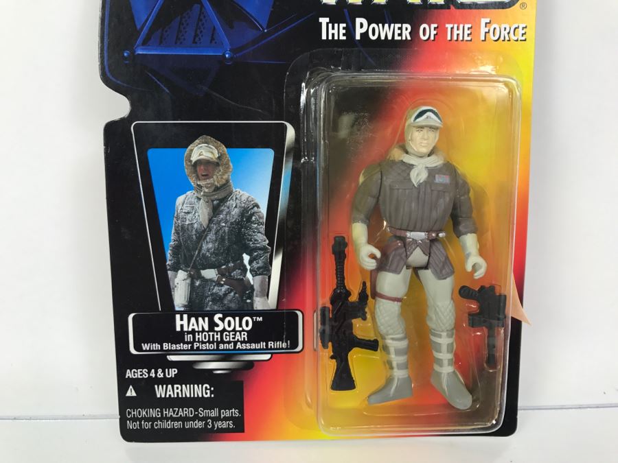 STAR WARS The Power Of The Force Han Solo In Hoth Gear With Blaster Pistol and Assault Rifle Kenner Tonka Hasbro 1995 69570/69587 New On Card [Photo 4]